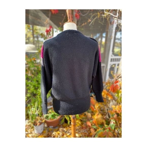 80s Color Block Knit Sweater Crew New Wave Colour Block Sz M - Picture 4 of 13